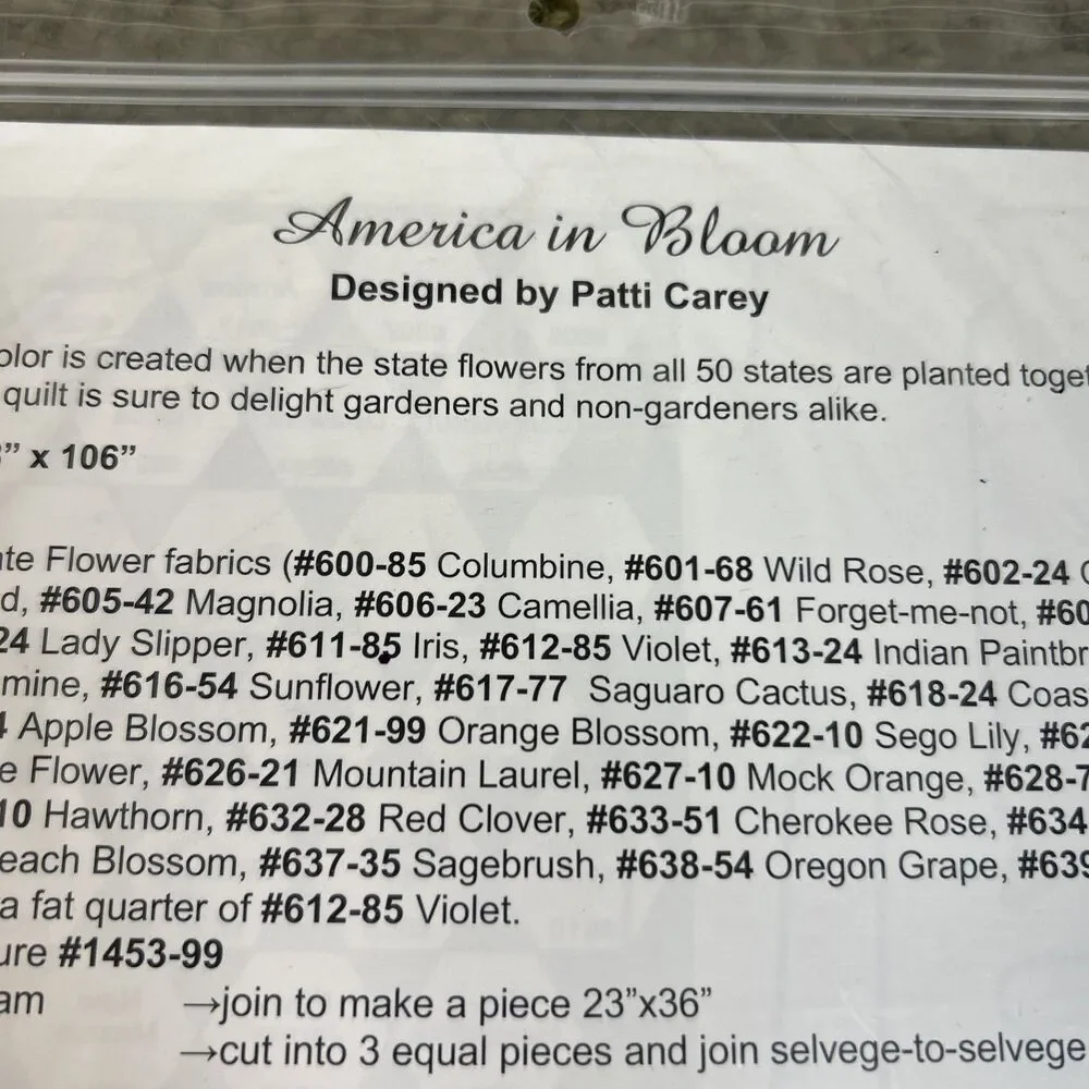 America in Bloom Quilt Pattern by Patti Carey Hexagon 50 States 88x106”